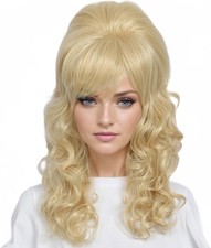 Linfairy Long Wavy Blonde Mixed Wig Big Bouffant Beehive Wigs for Women fits 50