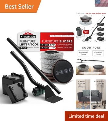 Effortless Furniture Moving Set: 4 PCS 5'' Sliders & Lifter - Protect Your Floors