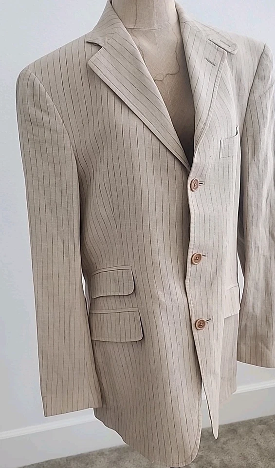 Blazer ETRO Hombres 50 IT 40 EE. UU. Lino Rayas Marrón Abrigo Deportivo Chaqueta Italia Lujo Foto 4 de 4