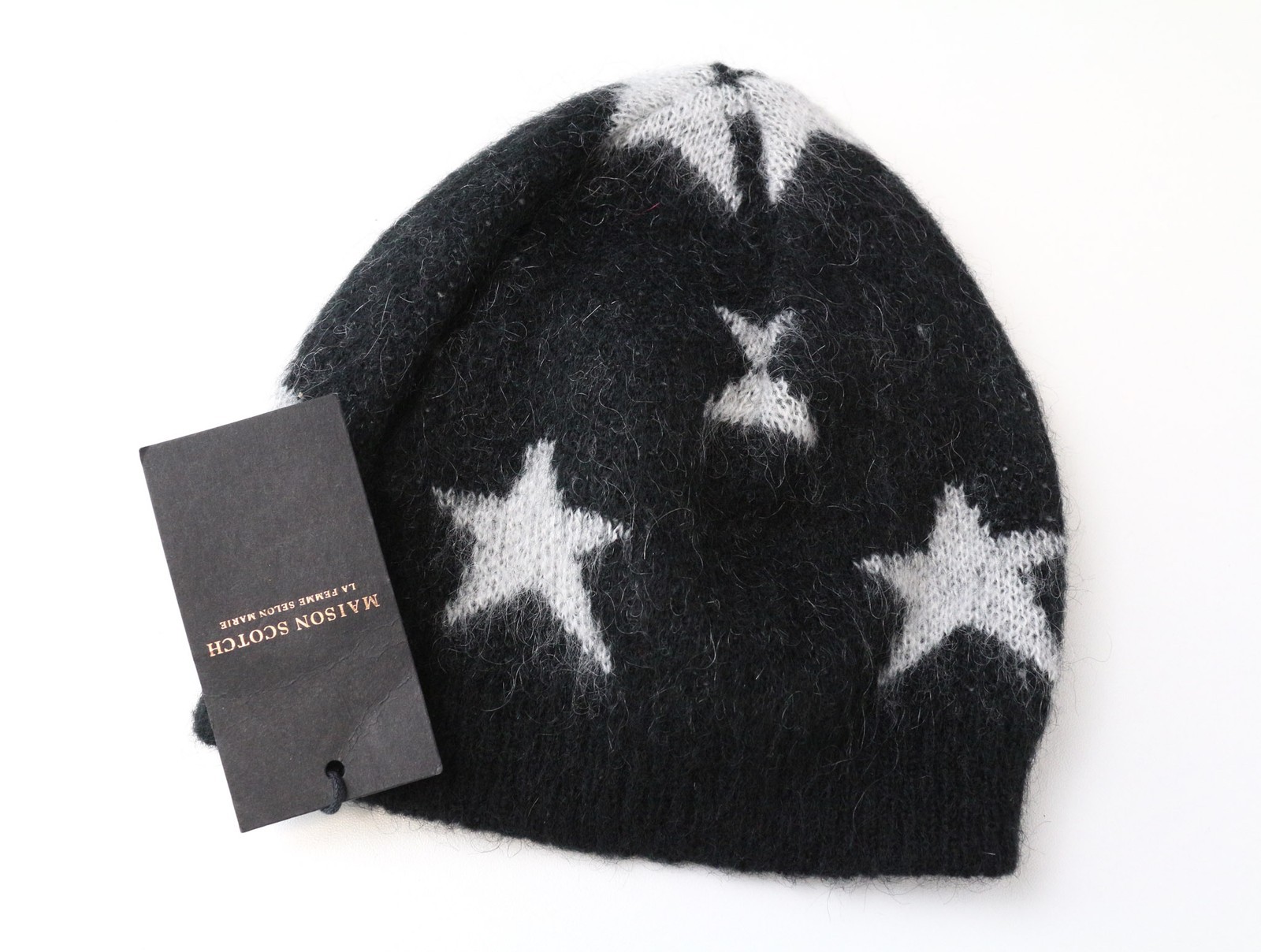 MAISON SCOTCH Women Hat One Size Off-White Beanie 2-Pack Wool Mohair Stars Knit image 4