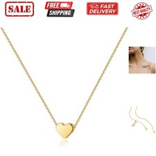 14K Gold Plated Cubic Zirconia Heart Necklace  Cute Dainty Love Pendant Neck...