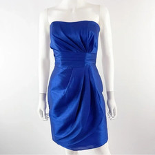 Alfred Sung Royal Blue Strapless Cocktail Mini Dress Size 2 Draped Front Formal