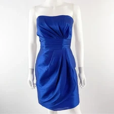Alfred Sung Royal Blue Strapless Cocktail Mini Dress Size 2 Draped Front Formal
