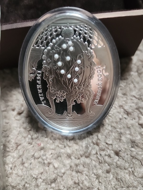Niue 2010 2$ Imperial Faberge Eggs Lily of the Valley Egg 56.56g Silver Coin COA