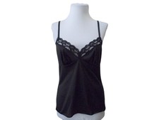 VTG VANITY FAIR 100 Nylon Antron Black Lace Trim Camisole MADE IN USA Sz 34