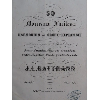 BATTMANN J. L. 50 Morceaux Faciles op 183 Orgue ou Harmonium ca1865 - Photo 1/4