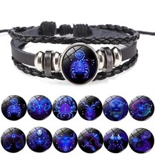 Zodiac Bracelet for Men Women 12 Constellation Multilayer Leather Jewelry Gift