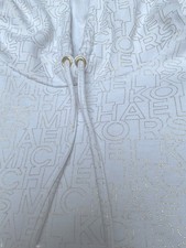 Michael Kors Woman s Cropped Lg White Gold MK Logo Print Drawstring Pullover