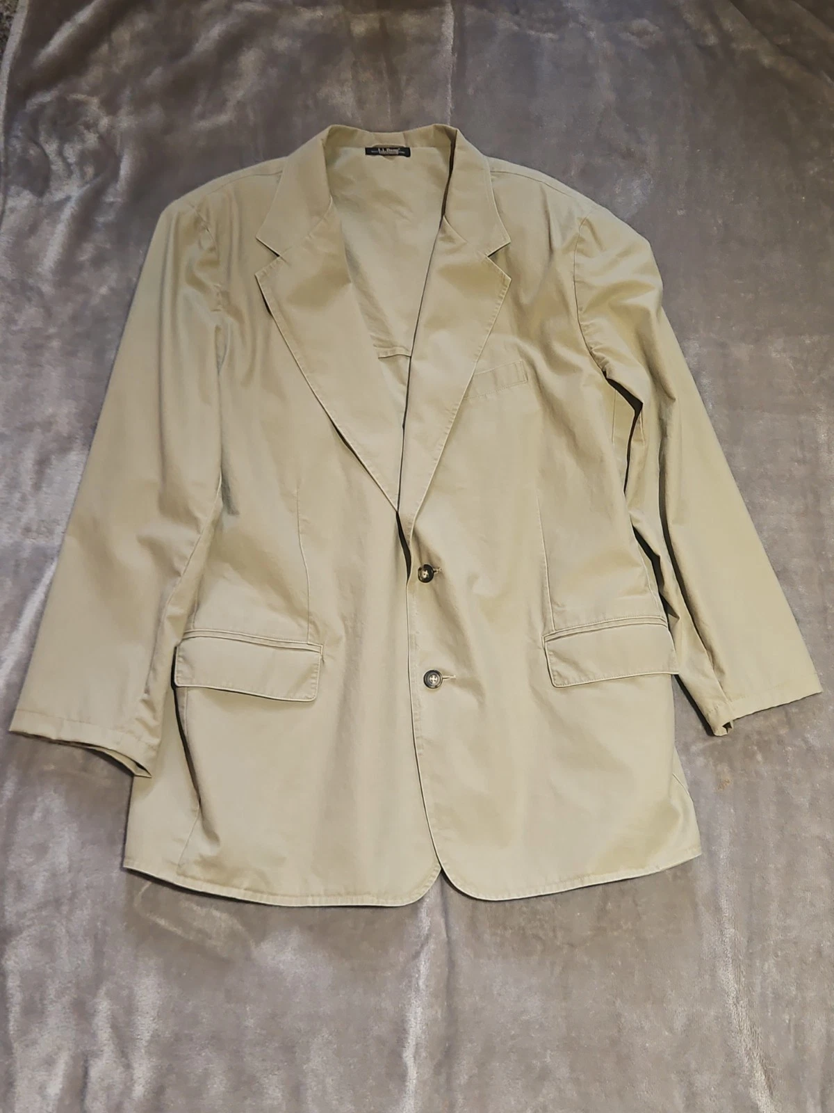 Vintage LL Bean Mens 48 Reg Khaki Cotton Safari Utility Jacket Blazer