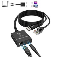 Upgrade Gigabit Ethernet Splitter 1 in to 2 Out Adapter RJ45 in and RJ45 USB-...