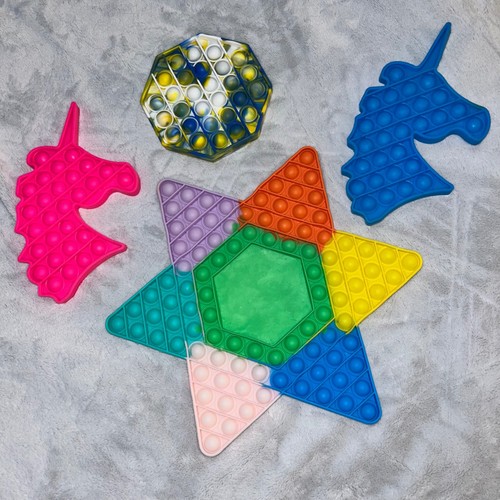 Pop Fidget Toy Bundle 4pc Set Rainbow Star Unicorn Octagon Sensory Stress Relief