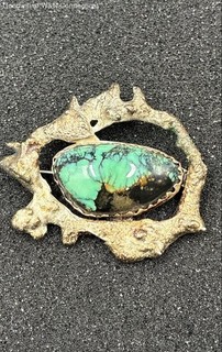 925 Vintage Sterling Silver & Turquoise Artisan Lost Wax Cast Brooch Pin 19.78g