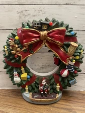 Animated Christmas Wreath FG Square Lights Music Train Polyresin In Box READ