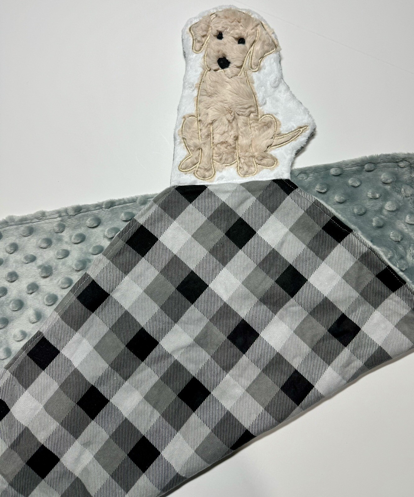 Doodle Puppy  Baby  Lovey Security Blanket Appliquéd Flannel Minky Dog
