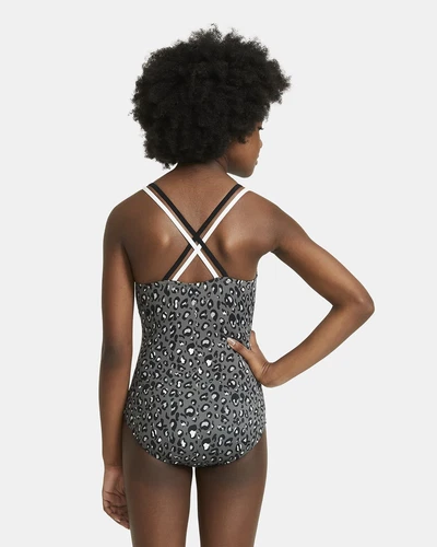 Nike 277308 Girl's Cheetah Spiderback One-Piece Black MD (10-12 Big Kid) - Picture 2 of 4