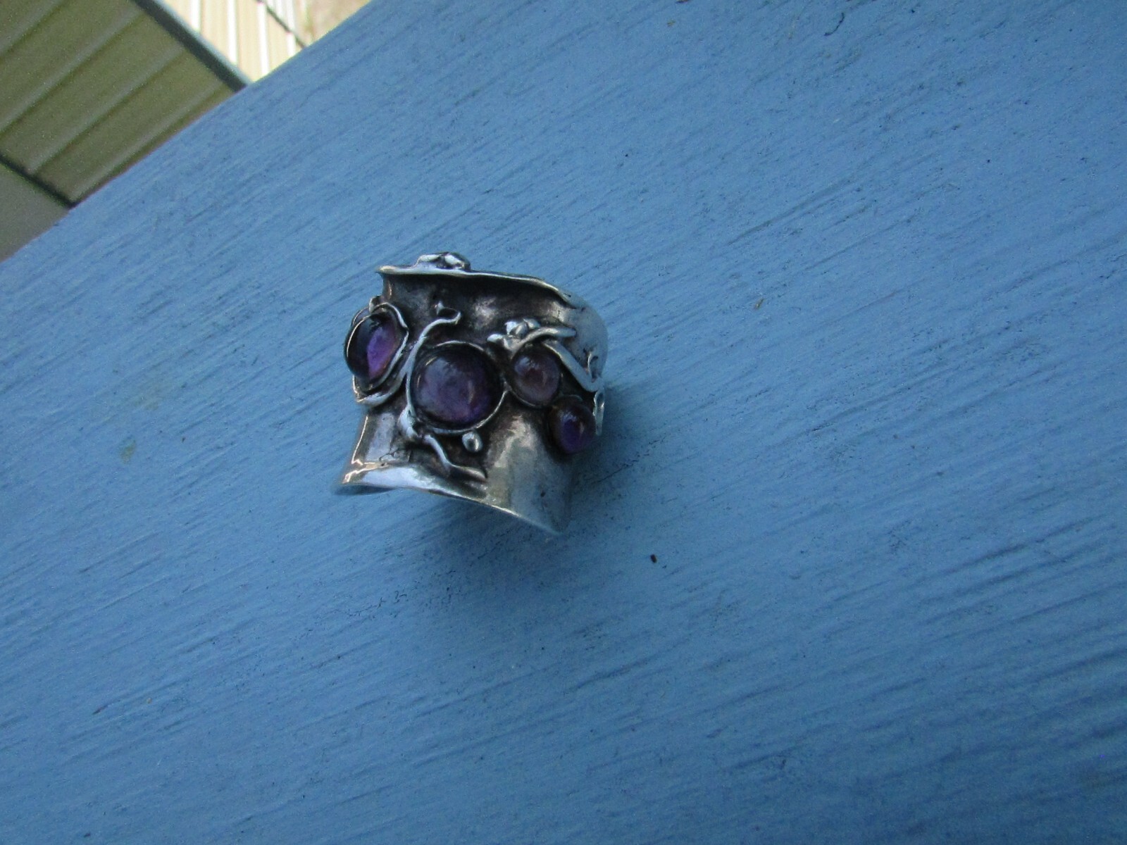 OUTSTANDING  HANDMADE FREEFORM SILVER RING & AMET… - image 7
