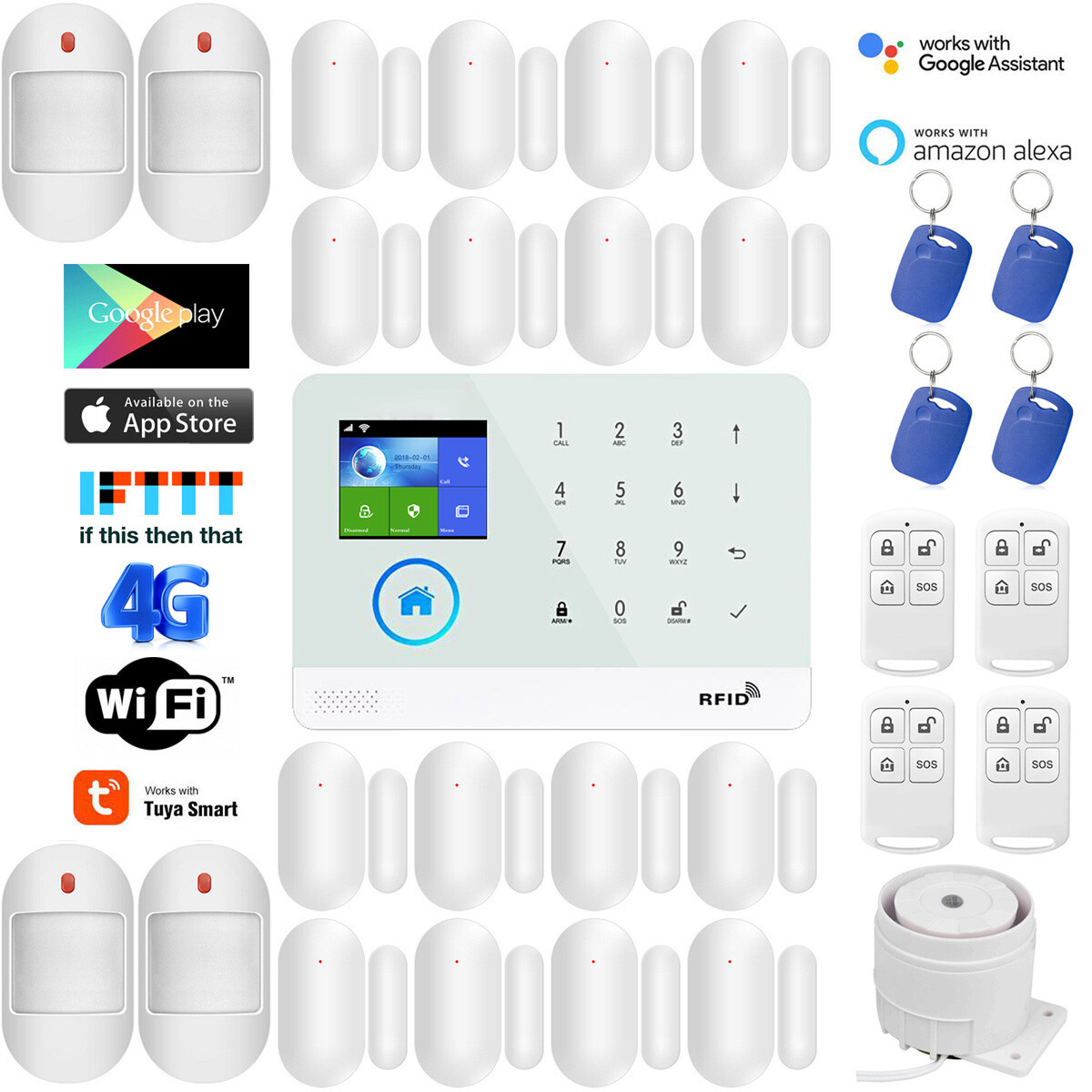 V04 Tuya APP WiFi+4G Wireless Home Security Alarm System+Alexa+Google Assistant