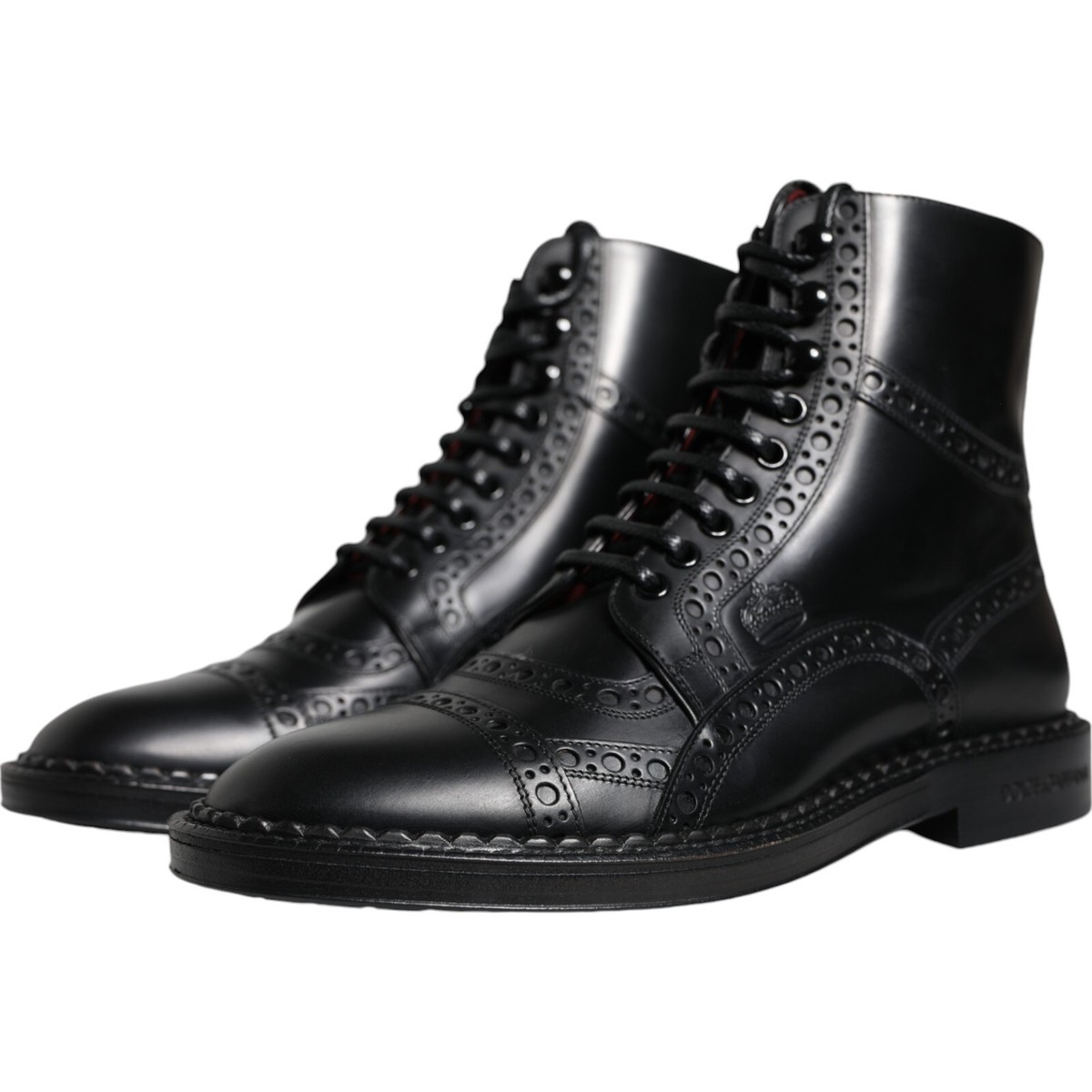 DOLCE & GABBANA Shoes Black Leather Lace Up Mid Calf Boots