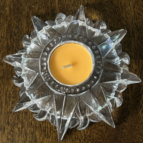 STARBURST SUN CRYSTAL CANDLE HOLDER TEA LIGHT OR VOTIVE CANDLE - Picture 1 of 11