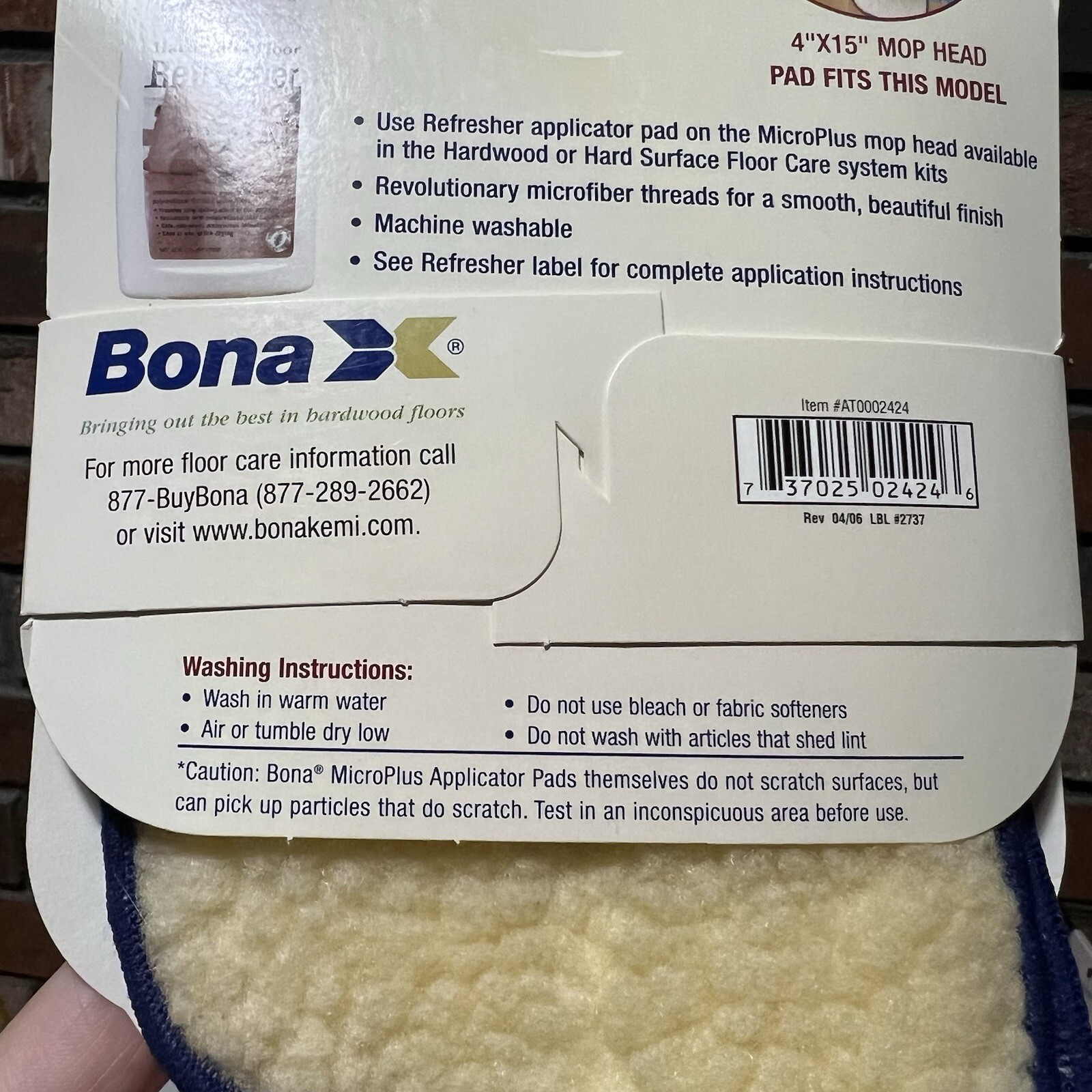 3 Bona MicroPlush Microfiber Applicator Pad 4” x 15” For use with Refresher