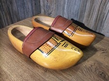 Vintage Carved Wooden Clogs With Tooled Leather Straps Size 28, Beautiful G10