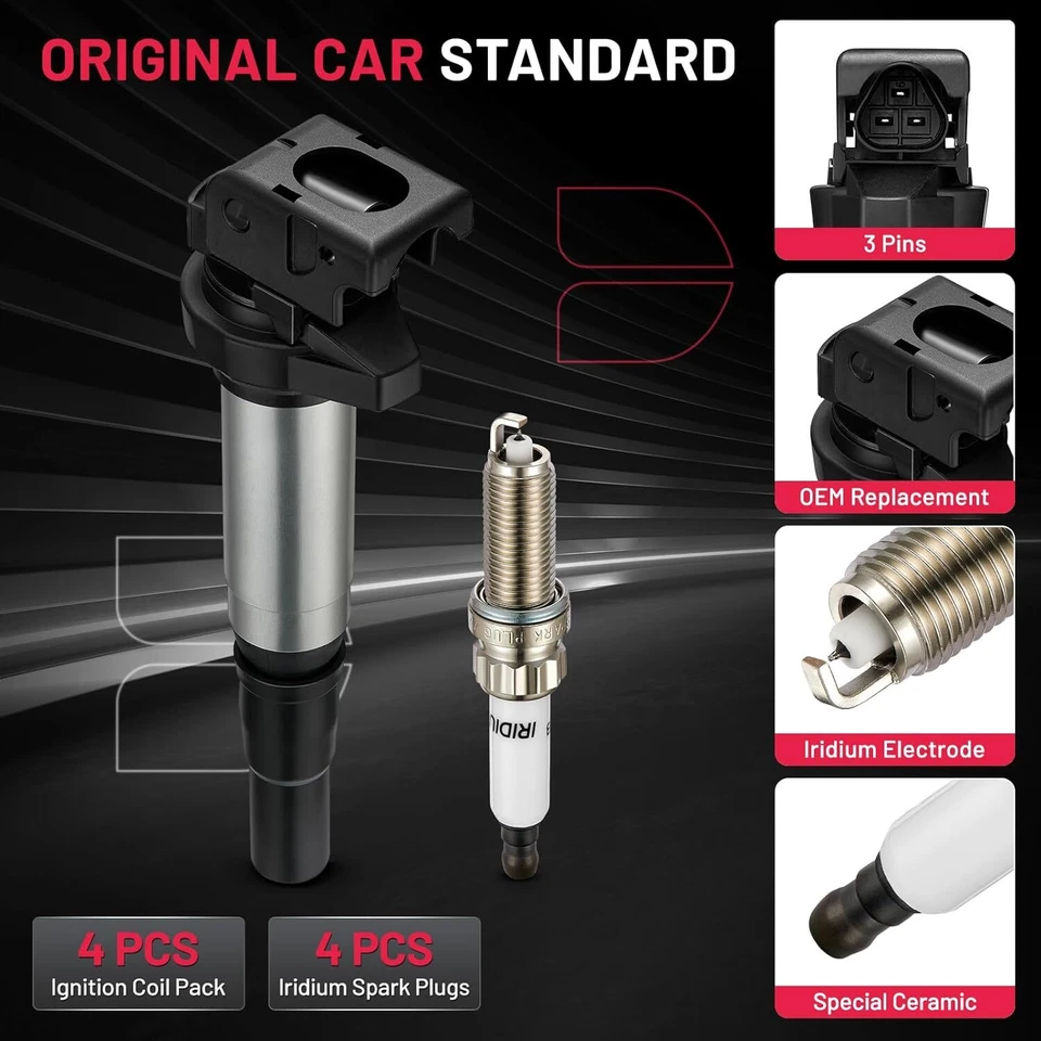 Ignition Coil Pack Spark Plug Set Fit for 2007-2015 Mini Cooper 1.6L UF598 Foto 2 de 4