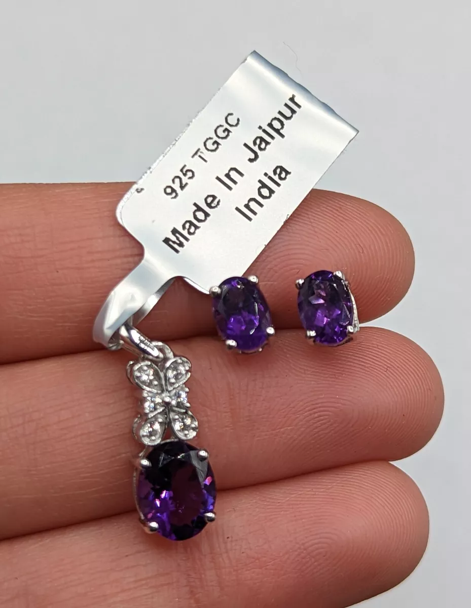 Amethyst stud shop earrings silver