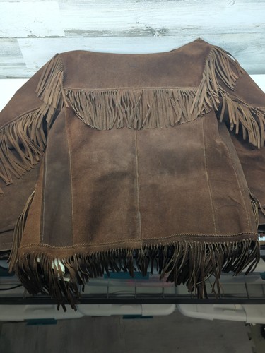 Chaqueta vaquera vintage de cuero con flecos marrones del medio oeste aspecto S/M - Imagen 14 de 18