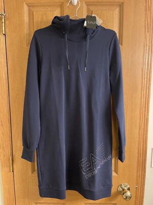 EMPORIO ARMANI EA7 Women s Ladies Jersey Hoodie Body Con Dress NEW