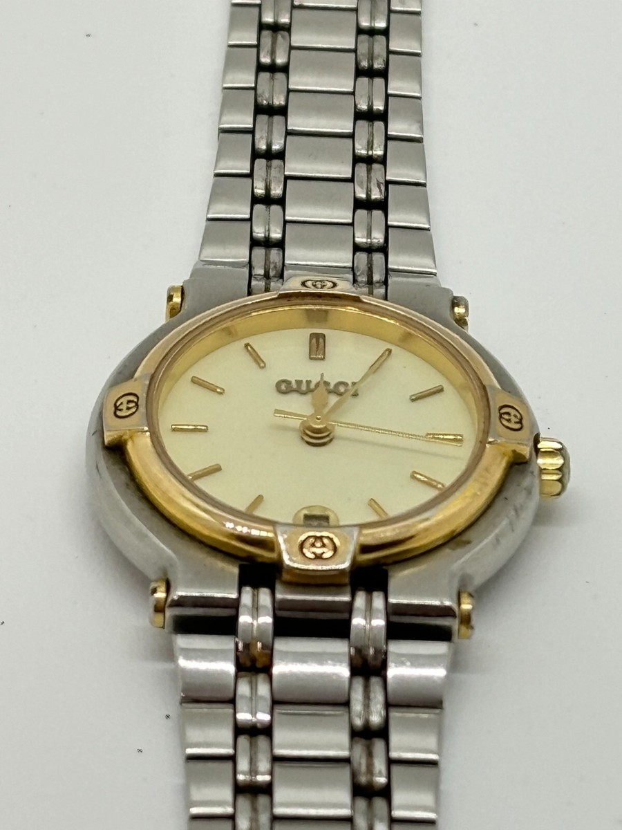 Vintage GUCCI 9000L Quartz Combi Gold Silver Date 25mm