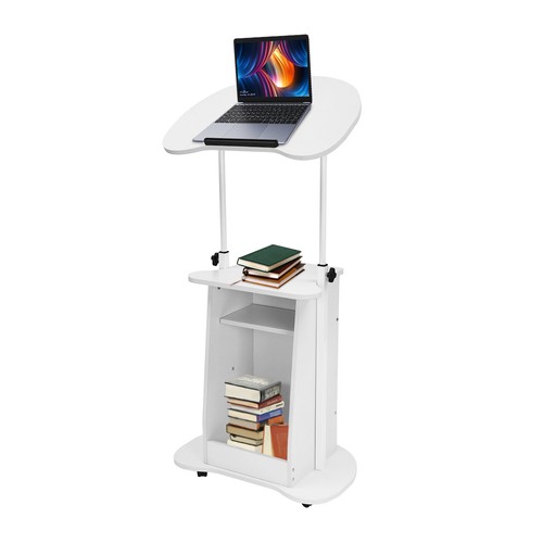 Mobile Standing Height Desk Portable Podium & Rolling Presentation Lectern Cart - Picture 14 of 20