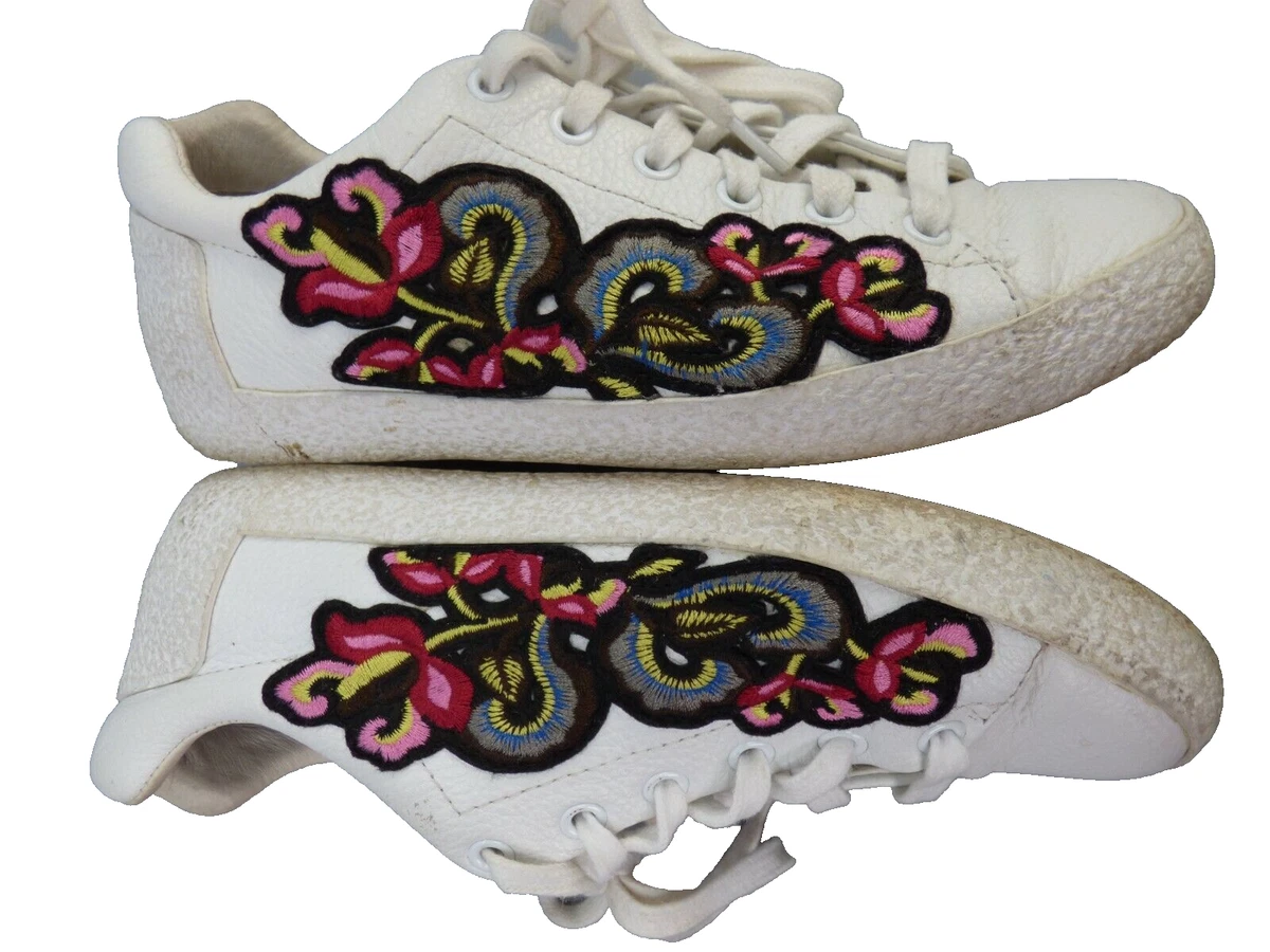Ash Trainers Embroidered White Leather Floral Low Top STAR Shoes