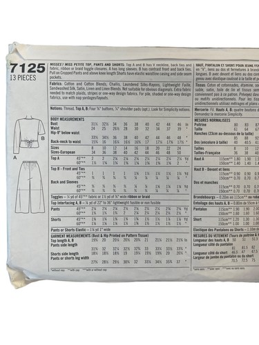 Simplicity Sewing Pattern 7125 MAREN DRESS Top Pants Shorts Misses Size 14-18 - Picture 2 of 2