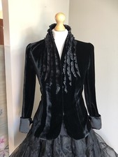 T Tahari Silk Velvet Evening Smart Fitted Jacket With Ruffles Turn Back Cuffs