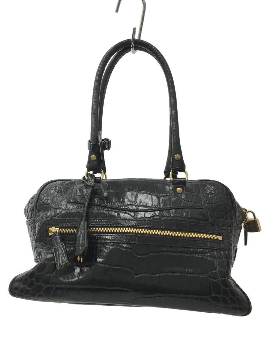 J&M DAVIDSON Handbag VIVI Boston Bag Leather Navy Croco Embossed 