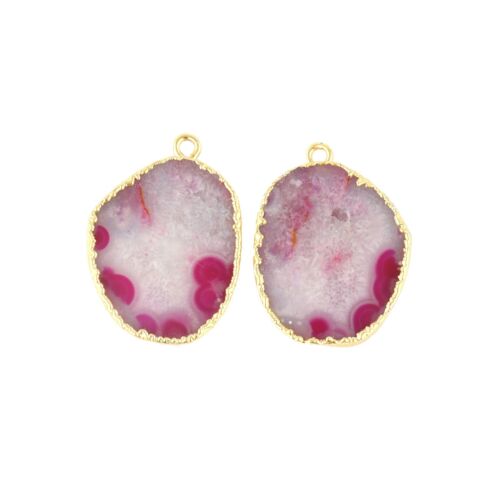 Attractive Natural Geode Druzy Gemstone Brass DIY Single Bail Connector Pair - Picture 1 of 4