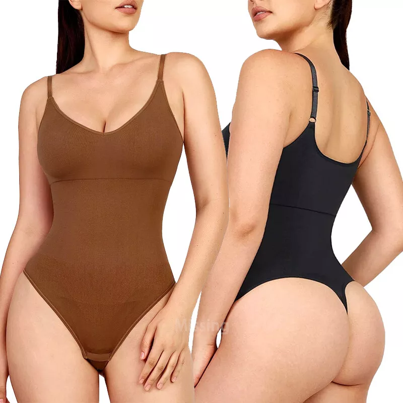  Shapewear Lycra - Nylon Body Shaper Braless Adjustables Straps.Thong  Black : Clothing, Shoes & Jewelry