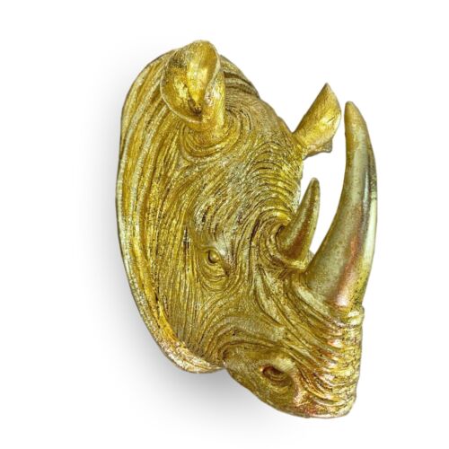 Gold Rhino Head Wall Ornament Rhinoceros Hanging Sculpture Home Decoration Gift - Picture 1 of 13