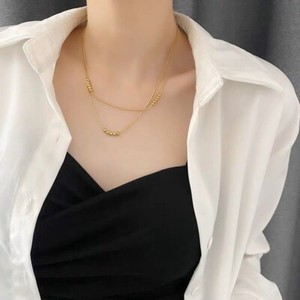 Authentic Woman 18K Gold Plated Beaded 2 Layers Snake Chain Necklace