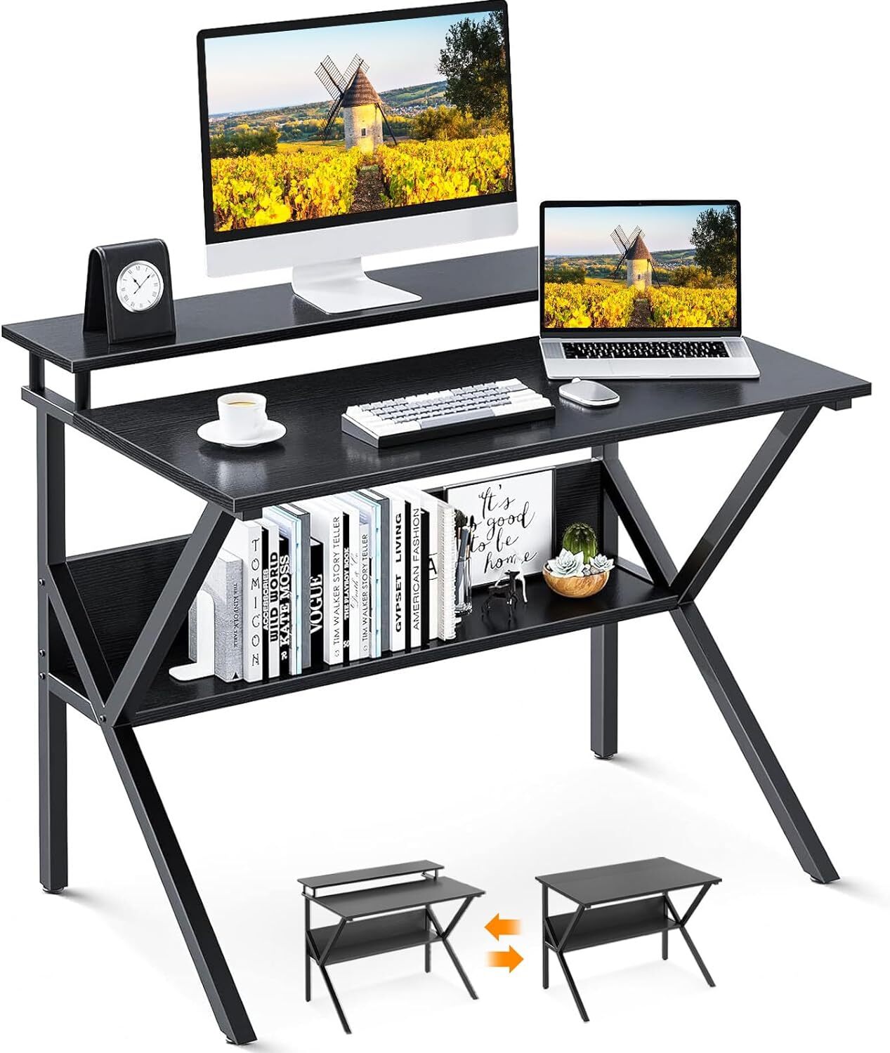 Small Computer Desk, Compact Tiny Study Desk with Storage and Monitor Stand-image