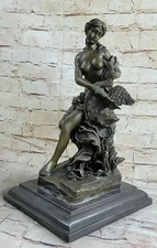 LEDA AND SWAN MYTHOLOGY NUDE BRONZE ART DECO BY MILO FIGURINE SCULPTURE STATUE