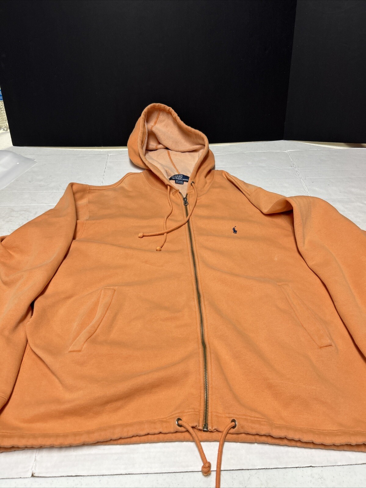Polo Ralph Lauren felpa con cappuccio uomo XL arancione full zip manica lunga felpa pony