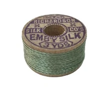 Antique Richardson Embroidery Silk 3 Yards Pastel Green Spool Unused Deadstock