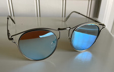 Blue Flat Lens Silver Frame Round Sunglasses