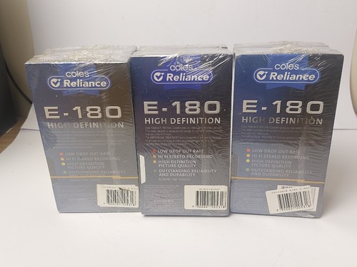VHS Coles Reliance E-180 High Definition Video Tape 4 Hour NEW Sealed X 3 (9) - Picture 2 of 3
