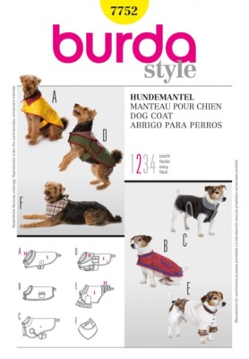 Burda Pets leichtes Nähmuster 7752 Hundemäntel in 6 Größen & Variationen (Bu...