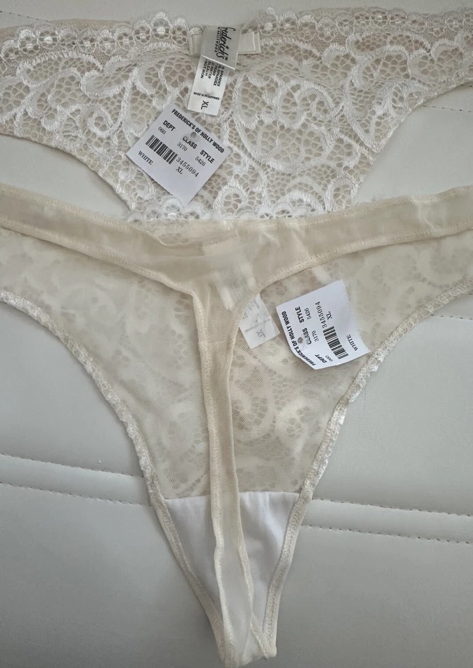 NWT 2 PAIRS FREDERICK'S OF HOLLYWOOD LACE BOW WHITE CHEEKY THONG PANTIES SZ XL - Image 3 of 3