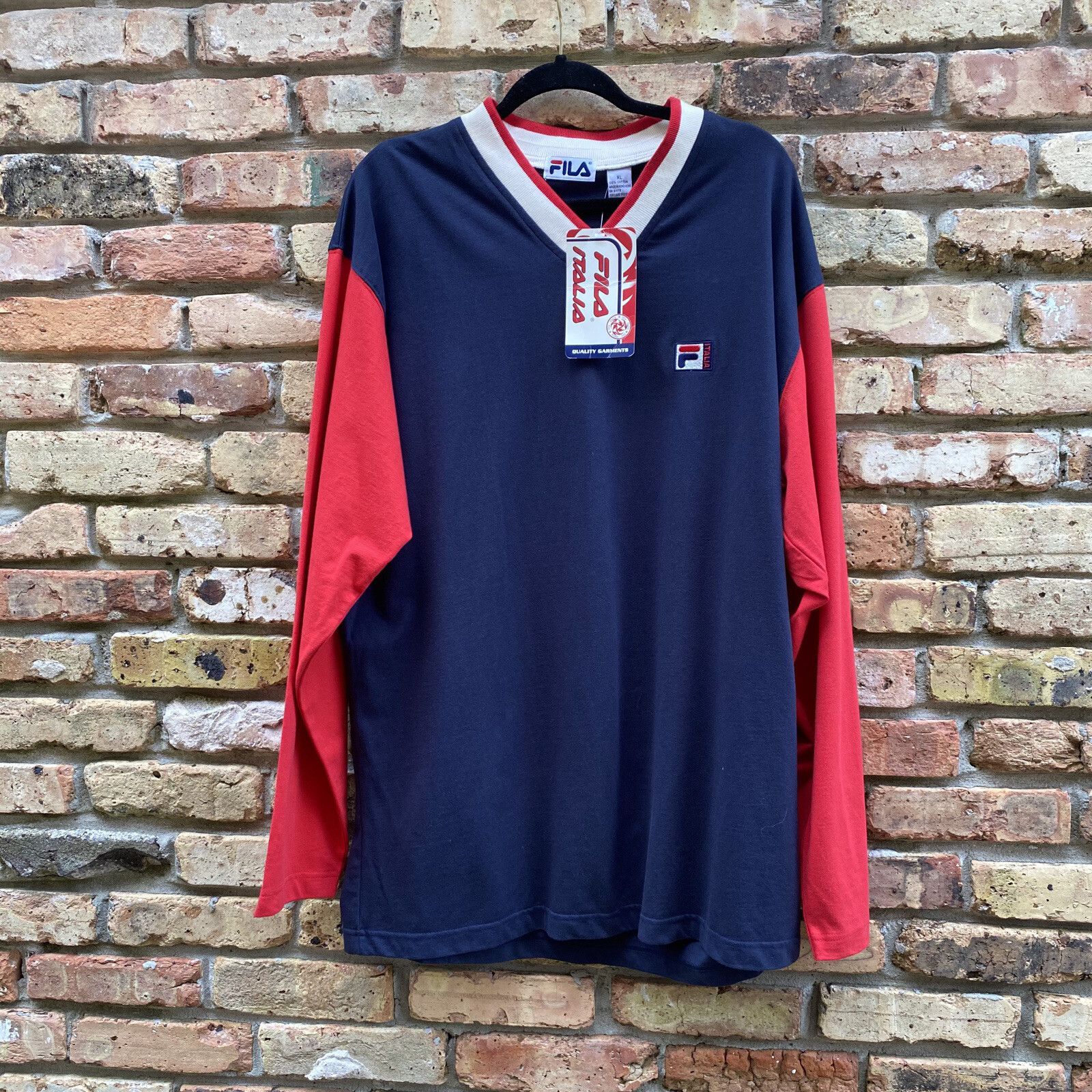 Vintage Fila Italia Men Long Sleeve Red White Blue Shirt XL Embroidered Logo