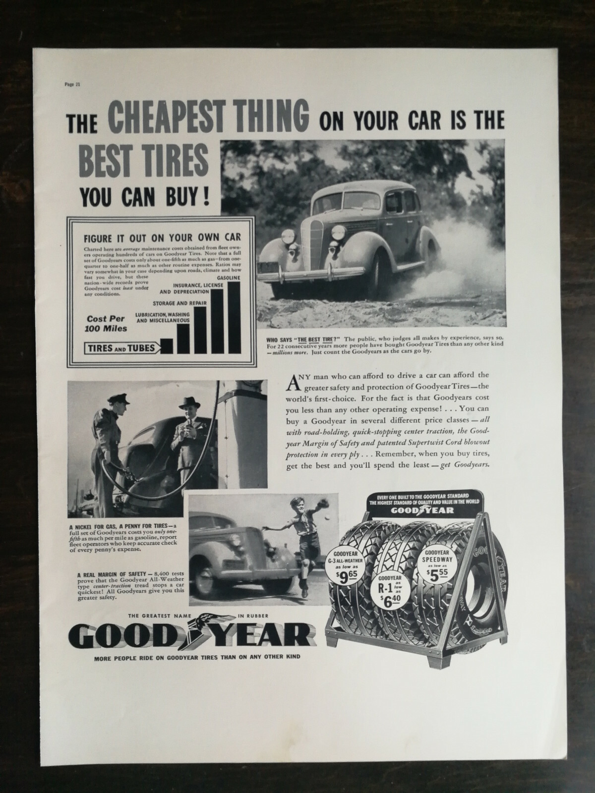 Vintage 1937 Good Year Goodyear Tires Full Page Original Ad 721