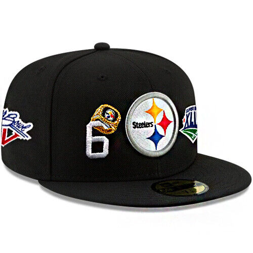 New Era Pittsburgh Steelers Fitted Hat NFL 6X Super Bowl Champion Ring  Patch Cap
